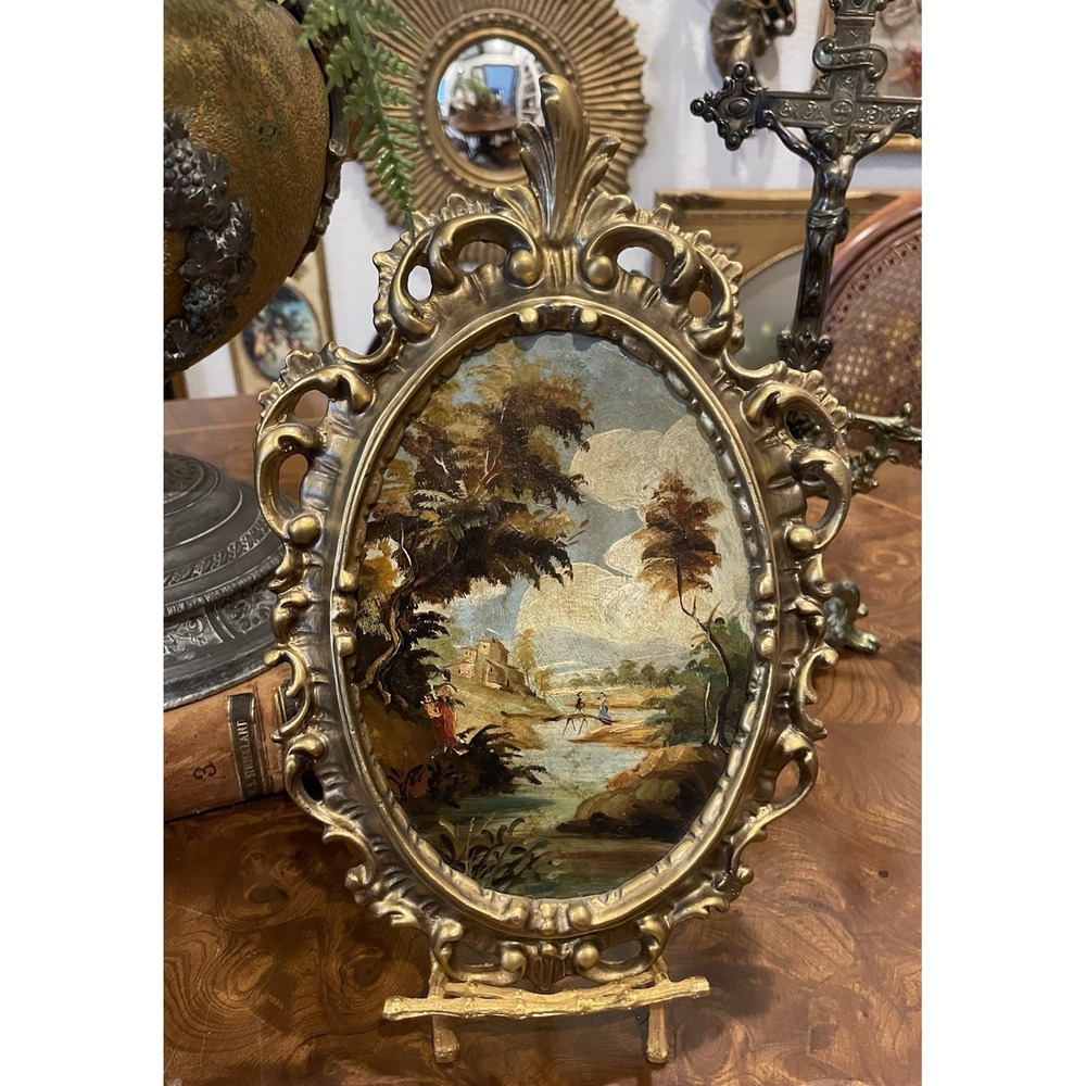 Vtg Ornate Hand Painted Oil by V. Guidotti Italian Florentine Landscape I - Picture 2 of 10